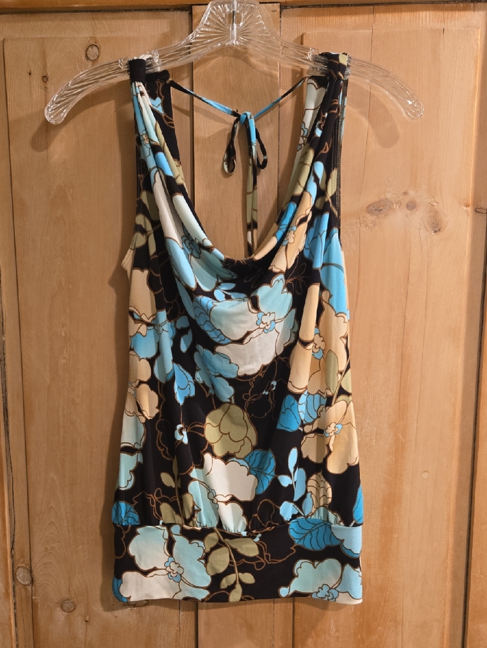 My Michelle Blue, Cream & Black Floral Draped Tank Top